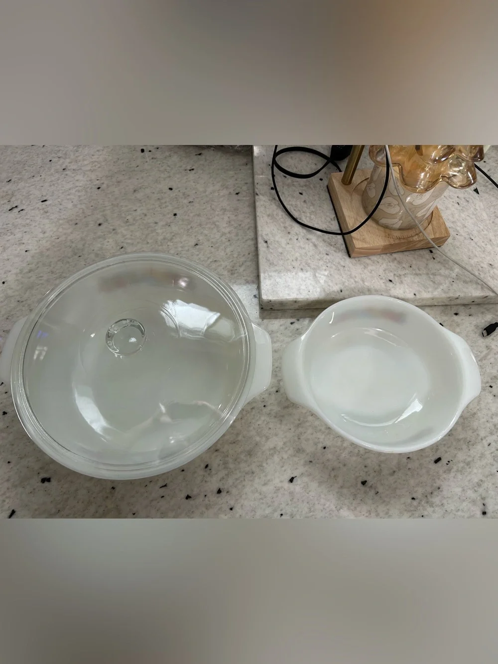 Vintage Anchor Hocking White Casserole Dishes (Fruit Harvest)